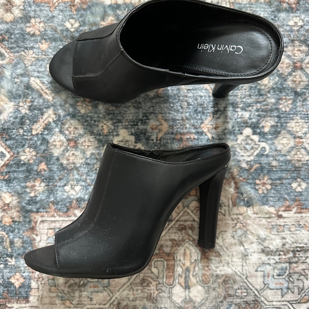 Calvin Klein Black Open-Toe Heeled Mules